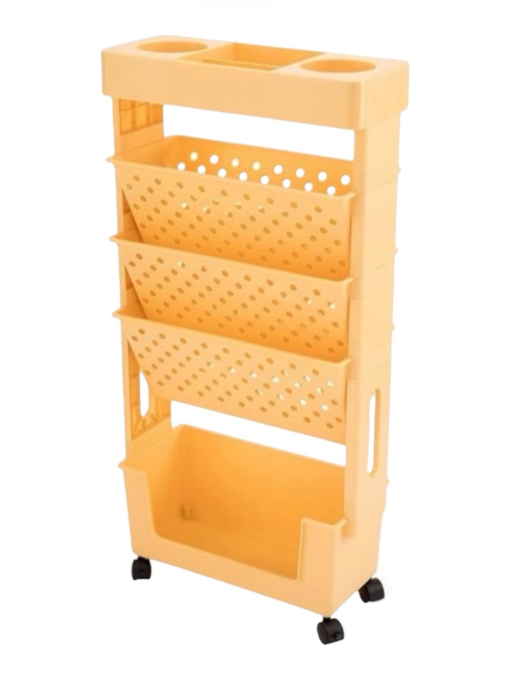 📚✨ CINPIUK Slim Rolling Paper Organizer – Yellow 💛 5-Tier Rolling Cart ✨📚